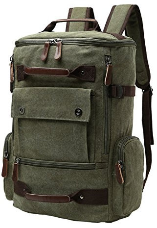 Cool&D Herren Canvas Rucksack Laptop Ruccksack Schultertasche Vintage Canvas Tasche Schulrucksack Freizeit Rucksack mit Laptopfach(Grün)