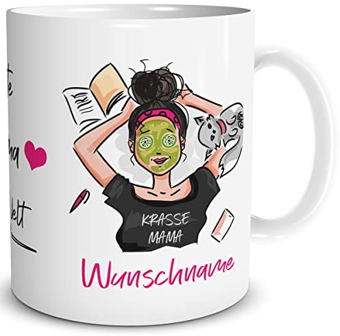 TRIOSK Tasse Beste Mama der Welt mit Namen personalisiert Krasse Spruch Geschenk lustig für Muttertag Frauen Freundin Mutter Geburtstag Ostern Weihnachten, Keramik 300ml