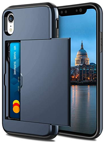 Coolden iPhone XR Case Wallet Cover Armor Shockproof Heavy Duty Hard Back Soft Rubber Bumper Protective Case Phone Card Holder Slot Wallet Cover for iPhone XR 6.1 inch (Navy)