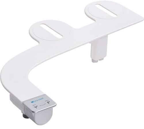 Brondell SS-250 SimpleSpa Thinline Essential Fixation de bidet pour siège de toilette avec pression d'eau réglable, bras de commande latéral, profil fin, bouton argenté (double buse)