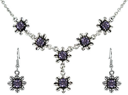 Blumen Collier mit Ohrhängern - Lila