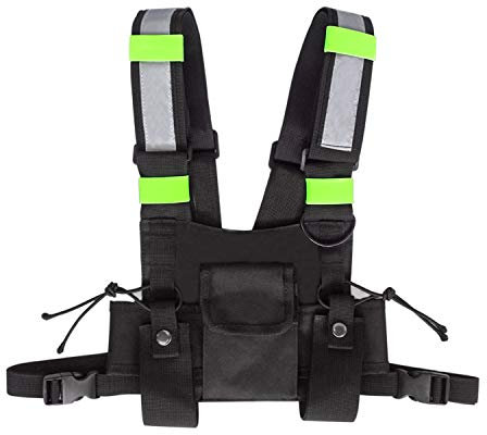 SHADDOCK Universal Yellow Reflective Radio Harness Front Pack Pouch Vest Chest Bag Carry Case for Two Way Radio Walkie Talkie (Rescue Essentials)