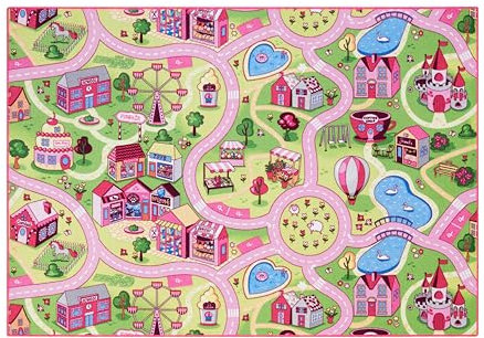 Carpet Studio Teppich Kinderzimmer 140x200cm, Kinderteppich, Spielteppich Straße Mädchen, Teppiche für Babyzimmer, Schlafzimmer & Spielzimmer, Antirutsch, 30°C waschbar - Sweet Town