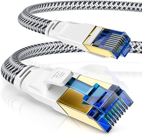 CSL - 15m CAT 8 Netzwerkkabel Flach und Dünn - LAN Kabel für 40 Gigabit High Speed, Internetkabel, Flachbandkabel, Verlegekabel - 40 Gbps Cat.8 RJ45 Kabel für Switch Router Modem PC, 15 Meter Weiss