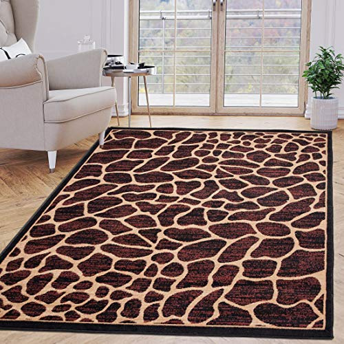 Carpeto Teppich Wohnzimmer 70x130cm Braun Animalprint Weich Pflegeleicht | Teppich für Schlafzimmer Büro Esszimmer Eingangsbereich Tierfreundlich Allergikerfreundlich Fußbodenheizungsgeeignet Kurzflor
