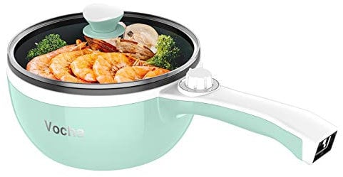 Vocha Electric Hot Pot, 1.5L Mini Portable Electric Pan Non-Stick, Multi-Cooker with Lid for Travel/Dormitory, Silicone Spatula Included (Green)