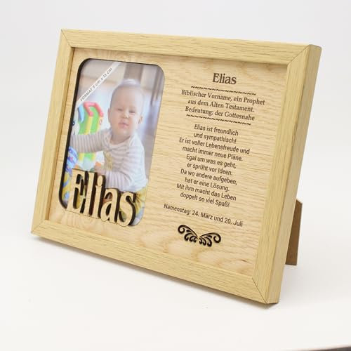 power gift ELIAS - Bilderrahmen mit Namen und Namensbedeutung. Fotorahmen zum Aufstellen und Aufhängen. Nettes und Einzigartiges Geschenk für jeden Anlass.