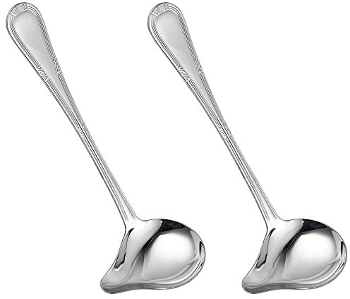 Worldity 2 Pack Stainless Steel Saucier Drizzle Spoon with Spout Small Gravy Ladle, 7.87 Soup Spoons Kitchen Utensil Mirror Polish Drizzle Spoon for Chocolates, Gravies and Sauces, Silver
