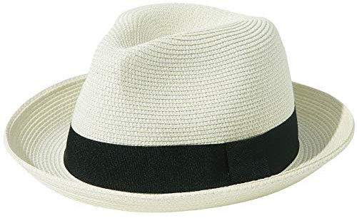 Lanzom Herren Damen Strohhut, faltbar, zum Aufrollen, feiner Zopf, Fedora, Sommer, Strand, Sonnenhut, A-Elfenbein Weiß, Medium
