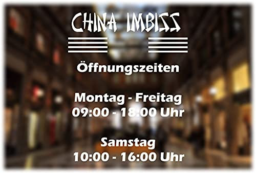 myrockshirt Öffnungszeiten Aufkleber für Ihre China Imbiss Typ1 ca.30cm Schaufenster Beschriftung Aufkleber