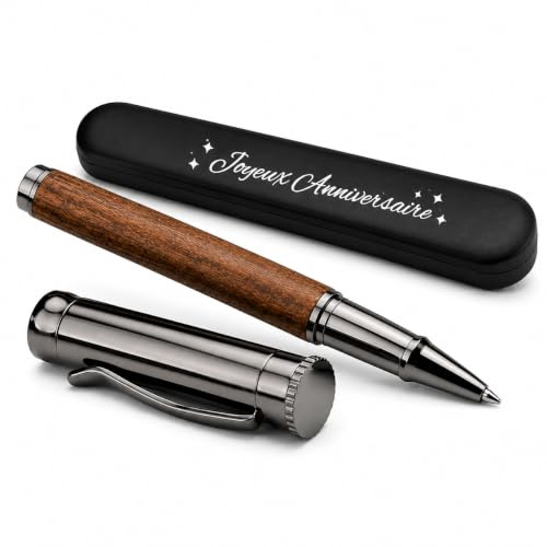 weastyle Stylo Personnalisé Prénom en Bois avec Coffret Métal Gravé – Cadeau Homme Femme – Joyeux Anniversaire ou Joyeuses Fêtes