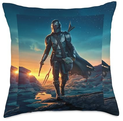 Star Wars Mandalorian and Grogu Sunset Poster Throw Pillow, 18x18, Multicolor
