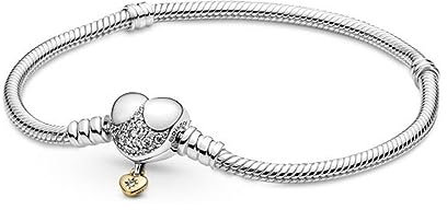 PANDORA Schlangen-Gliederarmband mit Herz-Verschluss mit Sterling-Silber und 14 Karat vergoldete Metalllegierung und Zirkoniasteine aus der Disney x Collection, 18 cm
