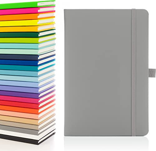 Notes London Eco A5 Notizbuch mit linierten Seiten, Stiftschlaufe, Band, Datumsmarken und Papiertasche, mittelgroßes Hardcover, Notizbuch, nachhaltig angebautes Papier (grau)