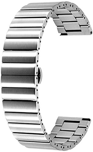 Kai Tian Horizontale Streifen Uhrenarmband 20mm Edelstahl Metall Armband Schnellverschluss Silber für Damen Herren