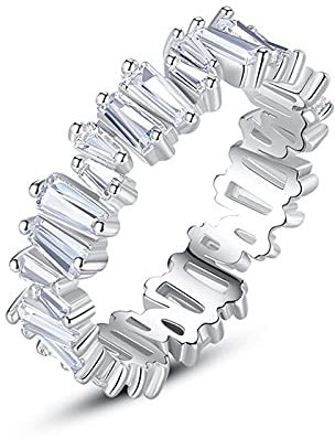 ANAZOZ Ring für Damen Silber 925, Frauen Ringe Kleine Finger Größe 52 (16.6) Tennisring mit Baguette Zirkonia