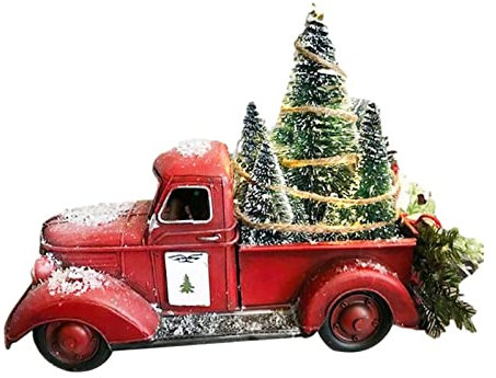 Camion Rosso, centrotavola Natalizio, Camion Rosso, camioncino Rosso Vintage con Alberi di Natale per Decorazioni Natalizie e Decorazioni da tavola