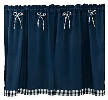 A.Monamour Cortina Cocina Ventana Puerta Corta Pequeña Azul Marino Cortina De Tela con Lazo En El Dobladillo A Cuadros Bolsillo para Varilla Panel Rustica Bistro para Dormitorio Café Baño