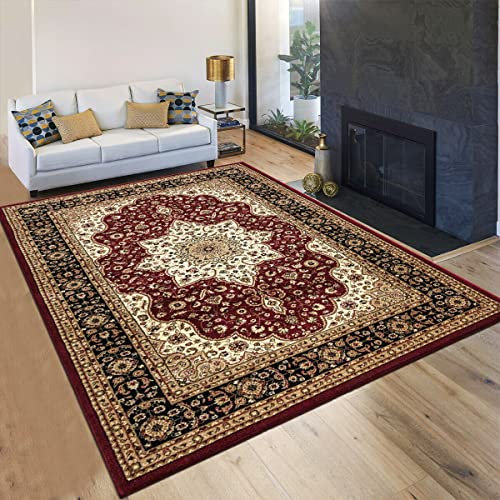 householdfurnishing Vintage Traditional Non Slip Rug Bedroom Living Room Carpet Mat Runners Floral Pattern Wide Area Persian Style Rugs (60 x 110 cm - Door Mat, Red)