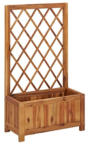 Blumenkasten mit Rankgitter, Pflanzkasten für Kletterpflanzen, Hochbeet Gartenspalier Rankkasten mit Spalier, Blumenkübel für Garten Hof Balkon, 55 x 28 x 100 cm Massivholz Akazie