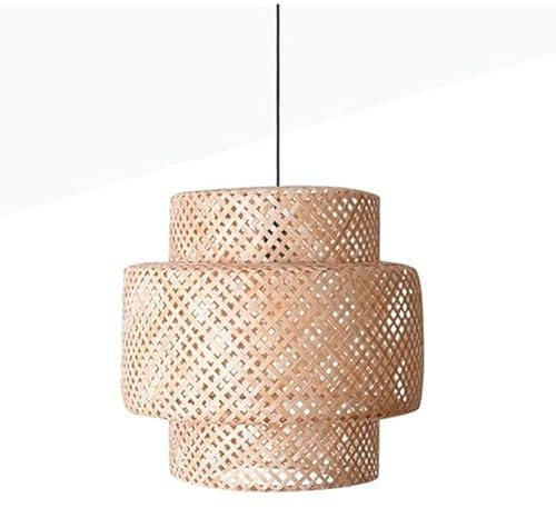 BarcelonaLED Lampada a Sospensione da Soffitto Vimini Naturale Paralume Rustico Nordico Ø40cm Rattan Legno di Bambù con Portalampada E27 Nero per Sala da Pranzo Soggiorno Camera da Letto