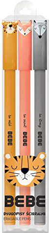 Interdruk Radierbarer Kugelschreiber - Tiermotive - mit Gummi - Blau - Fuchs + Tiger + Wolf - 3er Set