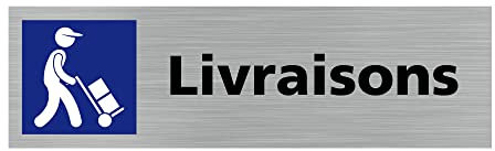Pictogramme LIVRAISONS (Q0345). Signalisation Porte - 170 X 50 mm - Autocollant souple ou plaque alu brossé 2mm. - Adhésif aspect aluminium brossé - Adhésif aspect aluminium brossé -