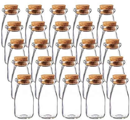 Danmu Art 100ml Glass Jars with Cork Lids - Small Bottles for Crafts, Wedding Favors, Potion Making, DIY Storage & Spices - Easy-Open Decorative Cork, Apothecary Style Vial (100ml-25Pack)