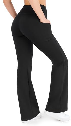 Nirlon Yogahose mit Taschen – Yogahose mit Taschen für Damen, atmungsaktive Leggings mit Taschen, normale und übergroße Hosen, Ny Black, Groß