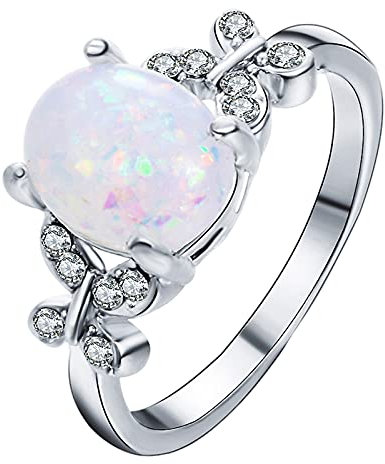 luoluoluo 925 Sterling Silber Geburtsstein Ring für Damen, Smaragd Oval Opal Ringe Geburtsstein Geschenk Verlobungsring Hochzeitsring für Mutter Frauen Mädchen Damenring