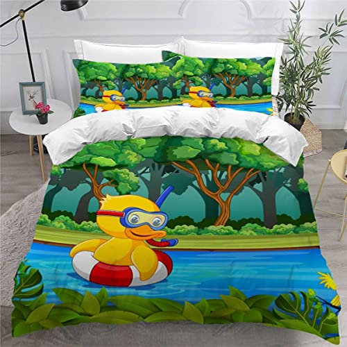 JIARKA Bettwäsche 200x200 cm Jugendliche Bettbezug Ente 3D Druck Schlafkomfort Mikrofaser Bettwäsche Set 3 Teilig mit Reißverschluss, Süße Tiere Bettbezüge Warm