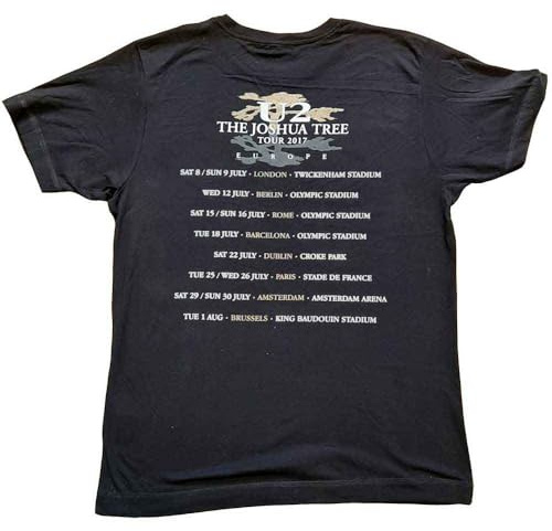 U2 Joshua Tree Photo Back Print Short-Sleeved Crew Neck Cotton T-Shirt Black S