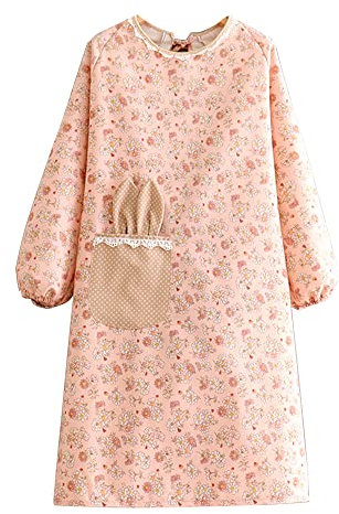 ROXXR Damen Schürze mit Ärmeln Apron Malschürze mit Tasche Küchenschürze Latzschürze Kochschürze rosa