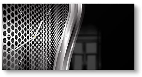 DEQORI Glasuhr | vertikal 60x30 cm | Motiv Gitter mit Silberschweif | große XXL Design Uhr aus Glas | leise Wanduhr für Wohnzimmer & Küche | Moderne Hingucker Uhr für die Wand