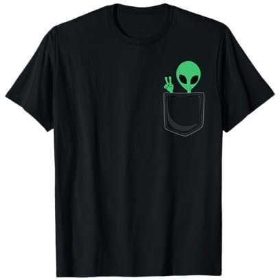 Süßes kleines Alien in der Tasche Peace Sign Universe UFO T-Shirt T-Shirt