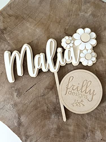 Personalisierter Gänseblumchen Caketopper aus Acryl mit Namen 3D-Effekt Cake Topper zum Geburtstag Kindergeburtstag | frilly designs