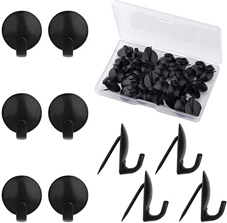 LUTER 30pcs Black Metal Wall Cubicle Hooks, Modern Design for Hanging Picture, Office, Home, Kitchen Supplies