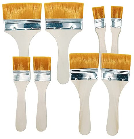 CLVPAI 8 Pièces Pinceaux Plats,Sets de Pinceaux de Peinture,Pinceau Bois,pour Peindre, Frottis de Peinture, Nettoyer La Poussière(4 Tailles)