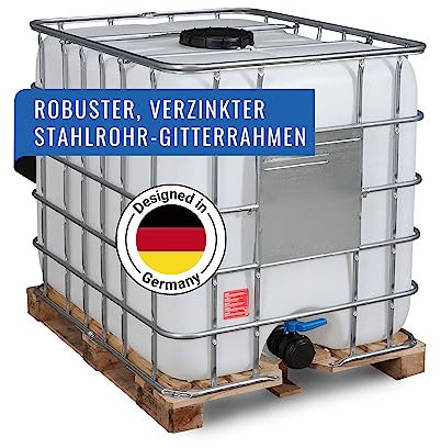 DENIOS® IBC Container 1000L Neuware - Holz-Palette- Maximal dicht, Behälter, Wassertank, Container Regentonne Regenwassertank mit Stahlrahmenpalette