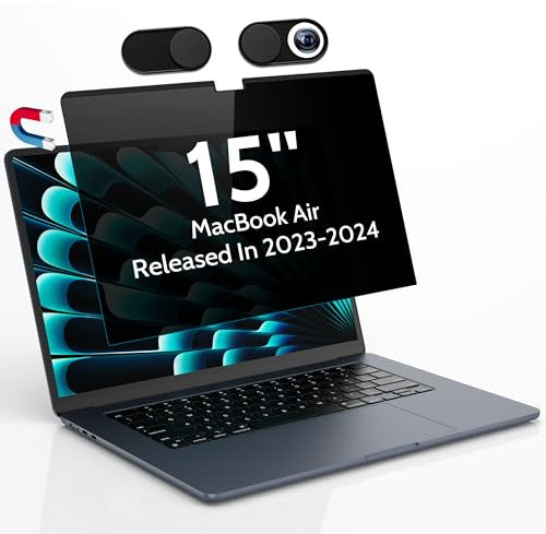 Peslv Magnetic Privacy Screen for MacBook Air 15 Inch (2023-2025, M2 M3 M4) - A2941 A3114 A3241, 15inch Removable Matte Anti Blue Light Glare Filter for Mac Air 15.3 Laptop Computer