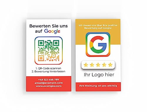 Premium Bewertungskarten personalisiert (85x55mm), Premium Papier, hochwertiger Druck, hohe Qualität, selbst gestalten für Restaurant, Unternehmen, Gastronomie & Pizzeria (Vertikal)