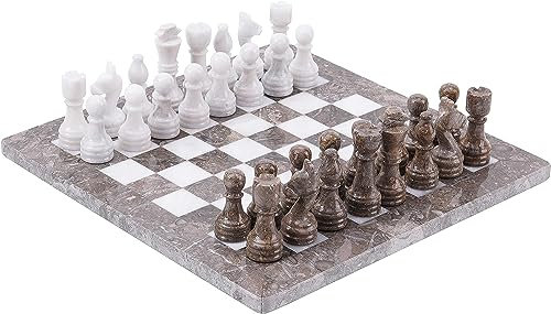 RADICALn Set di scacchi da gioco da tavolo in marmo bianco e grigio oceanico fatto a mano, per adulti, stile classico da torneo, regalo