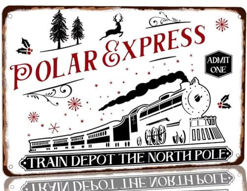 Polar Express Train Depot the North Pole Metall-Blechschild, rustikales Weihnachtsposter, Dekoration für Zuhause, Küche, Café, Bar, Winterkunst, Wanddekoration, Schild, 20,3 x 30,5 cm