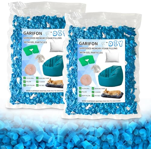 Garifon 10lbs Bean Bag Filler, Pillow Bean Bag Stuffing Filling, Shredded Memory Foam Filling, Punching Bag Filler, Foam Refill for Pouf/Ottoman Stuffing/Couch/Boxing Bag, Added Gel Particles