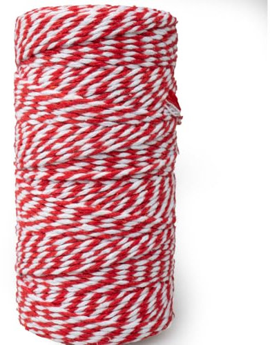 Craft County Cordel decorativo para envolver - Algodón rojo y blanco (tubo de 100 m)