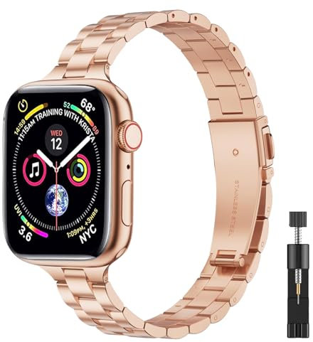 BOLYEL Cinturino Compatibile con Apple Watch 42mm 44mm 45mm,Sottile Acciaio Inossidabile Regolabile Cinturino per donna per iWatch Serie 8/7/6/5/4/3/2/1/se Rosa Oro