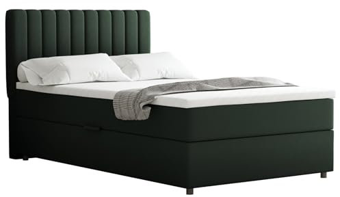 PANDA MÖBEL Boxspringbett Everest, 120x200, Polsterbett mit Bettkasten und Topper - dunkelgrün