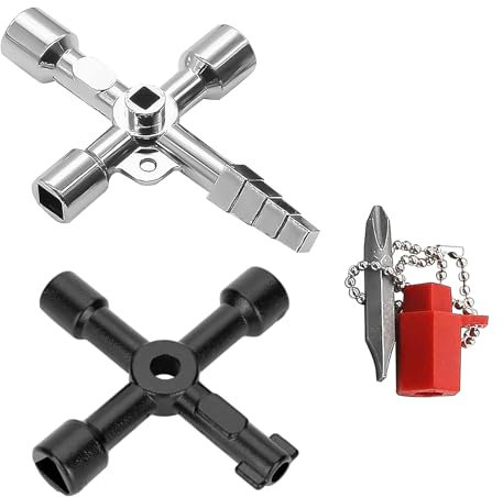 2 Llave Multifunción de 4 Vías para Contadores de Agua y Ascensores, Llave Utilidad Multifuncional 4-Puntas Llave Triangular para Servicios y Emergencias Apta para Uso Doméstico y Profesional (Set A)