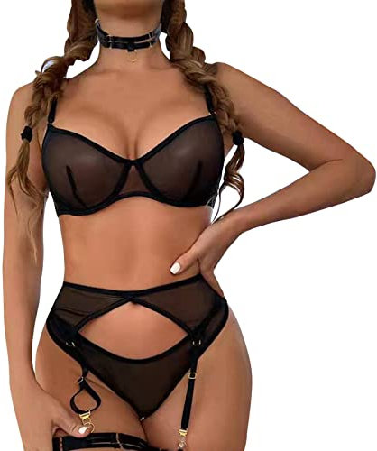 Dinglong Costume da bagno sexy Bowknot Teddy Set di biancheria intima da donna Bride San Valentino, costume da bagno da bagno transabbronzante da donna, costume da bagno sexy, Le Noir, XXL