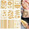 9 feuilles 110+ tatouages ​​temporaires dorés à coller, tatouages ​​flash dorés pour adultes, accessoires de tatouage de visage de carnaval à paillettes pour fête